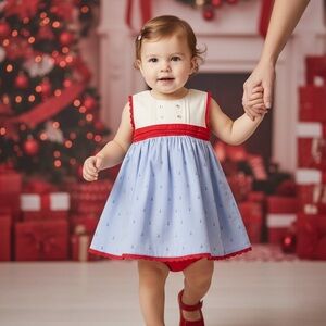 Festive Baby Dress with Red and Blue Details